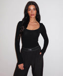 UNIQUE THE LABEL GILL SCOOP LS BODYSUIT DEEP BLACK