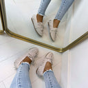 VELOURS-FRANSEN-SLIPPER DES8508 - BEIGE