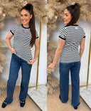 GUESS T-SHIRT COURT RAYÉ À MANCHES COURTES W6GI18K3040 SM1L - BLANC/BLEU MARINE