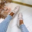 VELOURS-FRANSEN-SLIPPER DES8508 - BEIGE