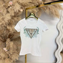 GUESS SS TRIANGLE FLOWER TEE W6GI12K3027 - G011 WHITE