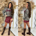 PINNED BY K OVERSIZED LEO SWEATER BROWN/BORDEAUX