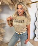 GUESS SS CN SNAKE SCRIPT T-SHIRT W6YI30K4349 - A117 KHAKI