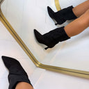 BOTTINES À TALONS FAÇON CUIR 6010-89 - NOIR/PU