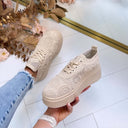 BASKETS EN DENTELLE À PLATEFORME PC308 - BEIGE