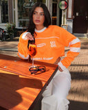 UNIQUE THE LABEL MAXIM CROPPED LONGSLEEVE TOP - ORANGE/WHITE