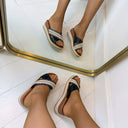 PRINT PLATEAU SLIPPER HG-116 - BLACK
