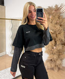 UNIQUE THE LABEL ESSY CROP LONGSLEEVE TOP - BLACK/ DARK GREY