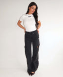 UNIQUE THE LABEL JUNE WIDE LEG JEANS WASHED BLACK