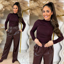 UNIQUE THE LABEL ZIVA LEATHER PANTALON BURGUNDY