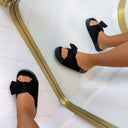 SUEDINE BOW SLIPPER LS-379 - BLACK