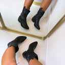 BOTTINES À TALONS FAÇON CUIR 6010-89 - NOIR/PU