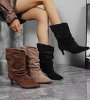FEINE WILDLEDER-STIEFELETTE MIT ABSATZ DES8032 - BROWN/SUE