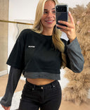 UNIQUE THE LABEL ESSY CROP LONGSLEEVE TOP - BLACK/ DARK GREY
