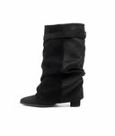 BOTTINES À TALONS FAÇON CUIR 6010-89 - NOIR/PU