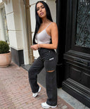 UNIQUE THE LABEL JUNE WIDE LEG JEANS WASHED BLACK