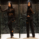 UNIQUE THE LABEL JUNE WIDE LEG JEANS WASHED BLACK