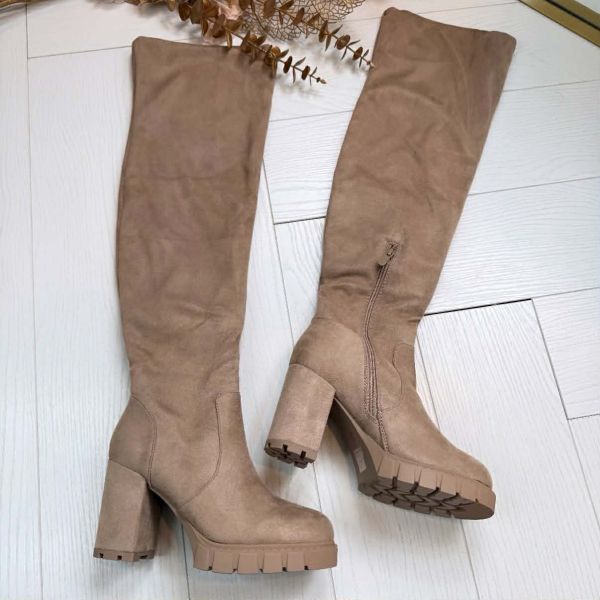**LAATSTE MAAT 37** SUEDINE OVERKNEE HEEL 0-607 KHAKI