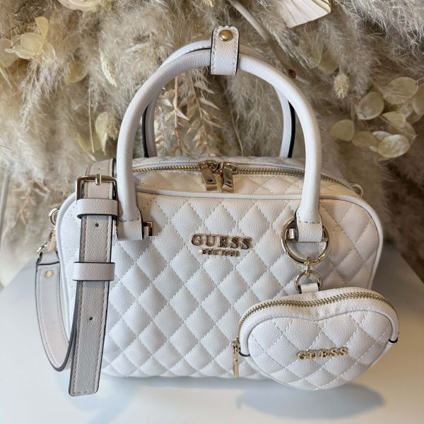 GUESS ATABEY BOX SATCHEL BAG QG989405 OFF WHITE