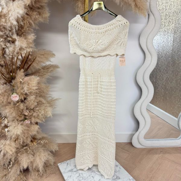 OFFSHOULDER KNITTED DRESS BEIGE