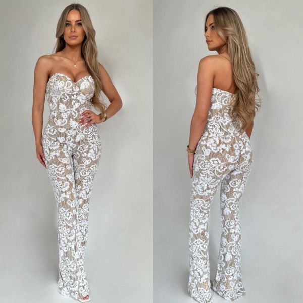 UNIQUE THE LABEL PORTIA LACE JUMPSUIT WHITE *WEBONLY*