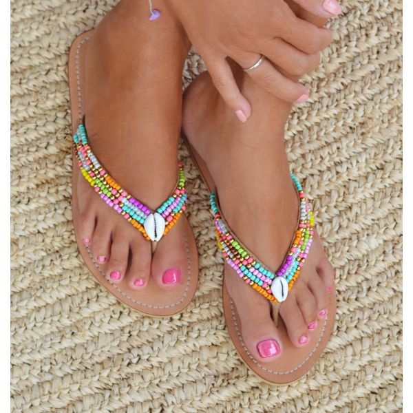 HOT LAVA THONG BON BINI SHELL SLIPPER 25138 SAND/MULTI/GOLD