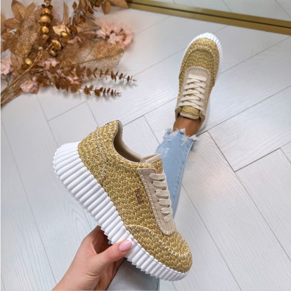 LA STRADA SNEAKER 2220586-4322 BEIGE/GOLD RAFFIA