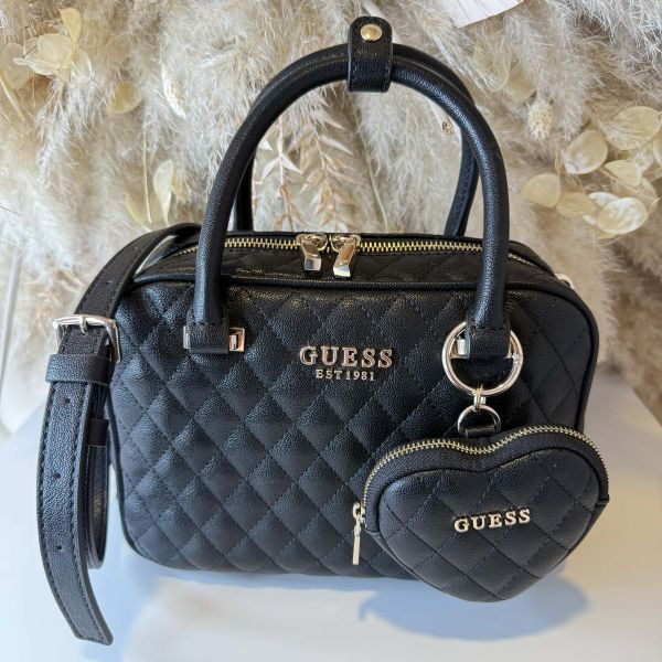 GUESS ATABEY BOX SATCHEL BAG QG989405 BLACK