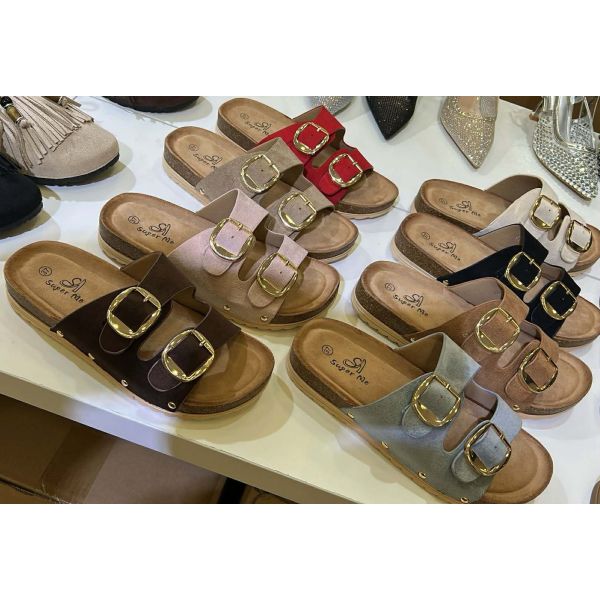 DUBBELE GESP SLIPPER FF-011 KHAKI