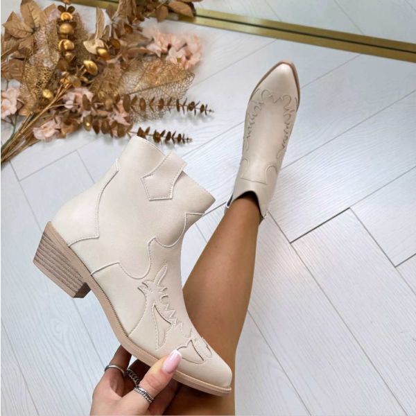 *SALE* SARA COWBOY BOOT DES668-*1* BEIGE/PU