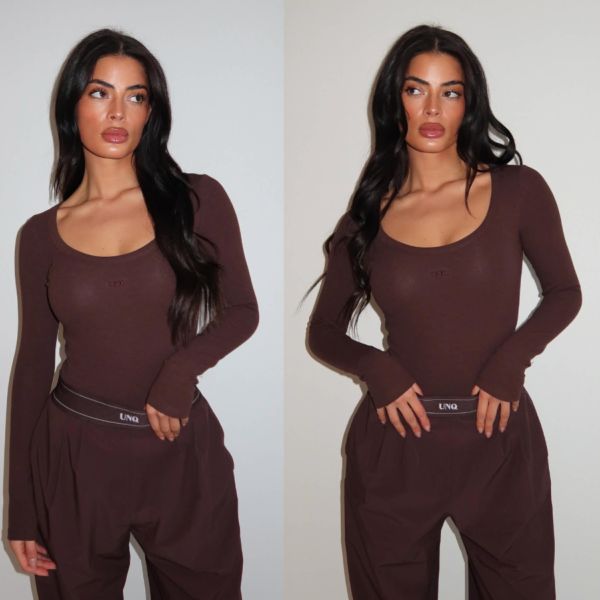 UNIQUE THE LABEL GILL SCOOP LS BODYSUIT CACAO