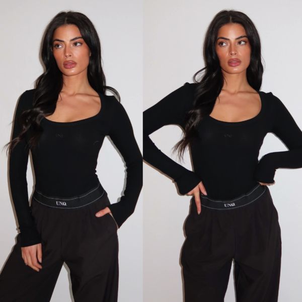 UNIQUE THE LABEL GILL SCOOP LS BODYSUIT DEEP BLACK