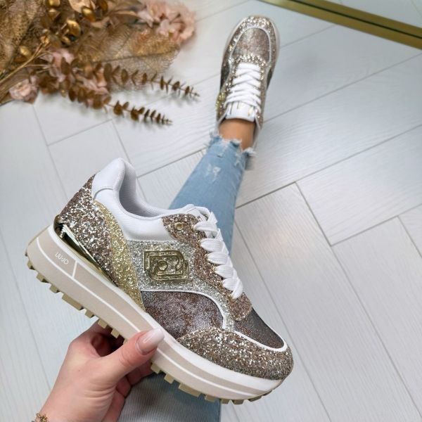 LIU JO MAXI WONDER GLITTER 73 SNEAKER BA5015 TX007 GOLD