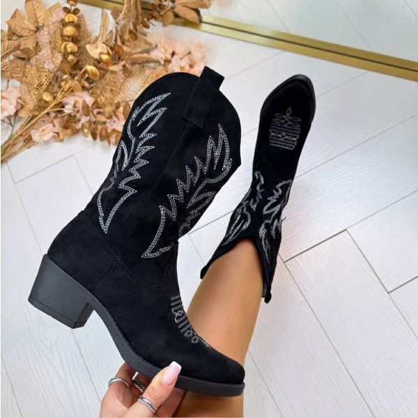 *ACTIE* SUEDINE COWBOY BOOT DEN935-1 BLACK/SUE