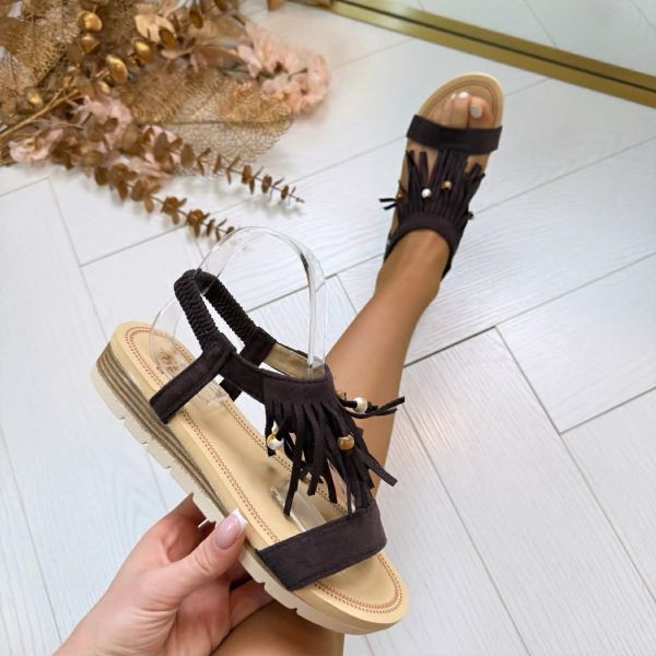 FRINGE KRAALTJES SANDAAL AM-322 BROWN