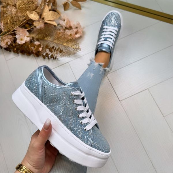 GUESS RHINESTONE LOGO SNEAKER FLTQE2DEN12 BLUE