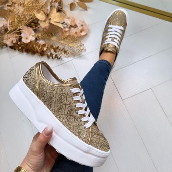 GUESS RHINESTONE LOGO SNEAKER FLTQENFAL12 BEIGE