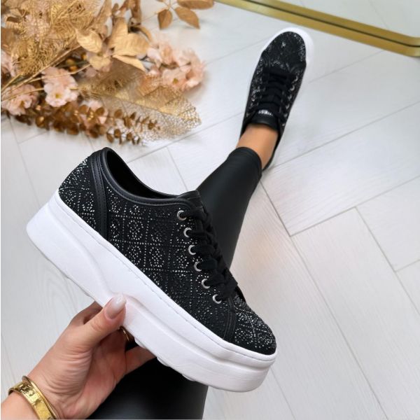 GUESS RHINESTONE LOGO SNEAKER FLTQENFAL12 BLACK