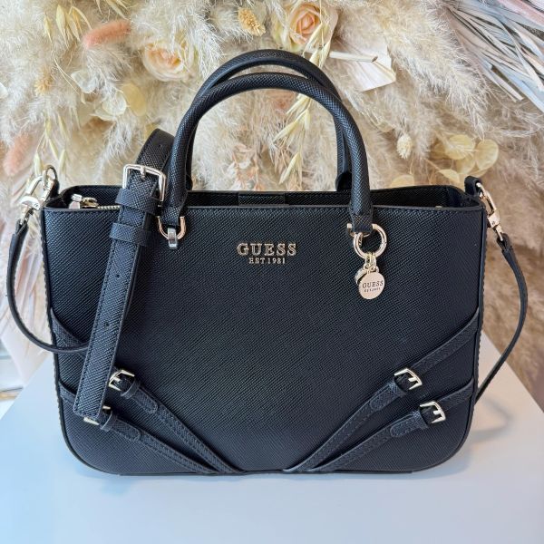 GUESS BRAMINA GIRLFRIEND SATCHEL BAG ZG963606 BLACK