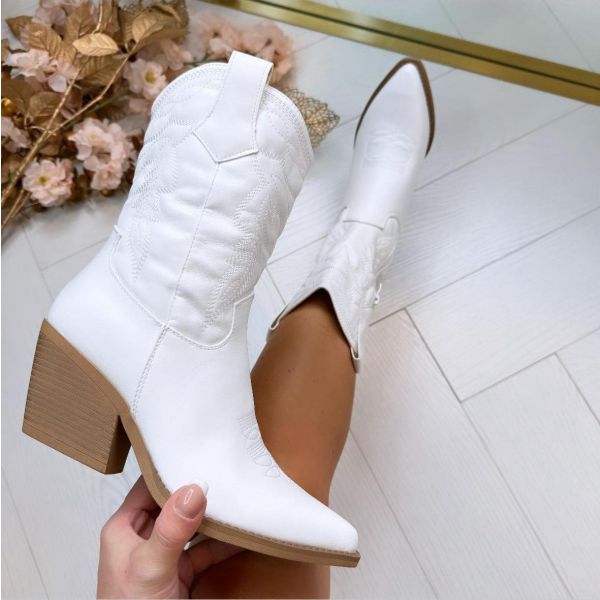 *SALE* LEATHER LOOK COWBOY LAARS DES682 WHITE/PU