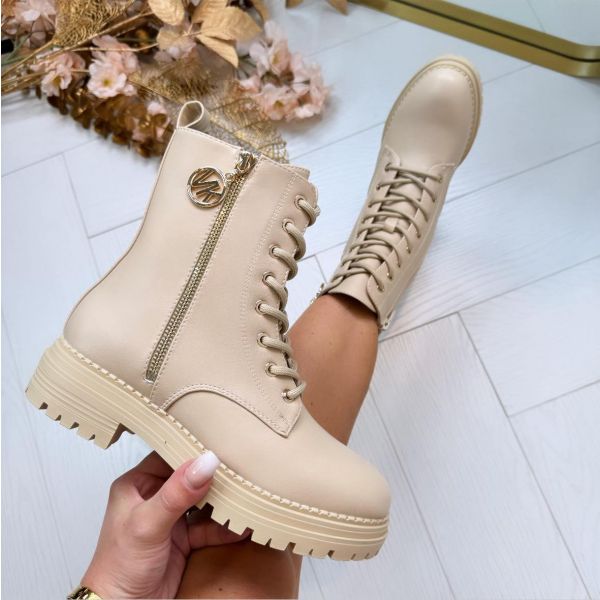 LOGO ZIPPER BOOT XJ-702 BEIGE *WEB ONLY*