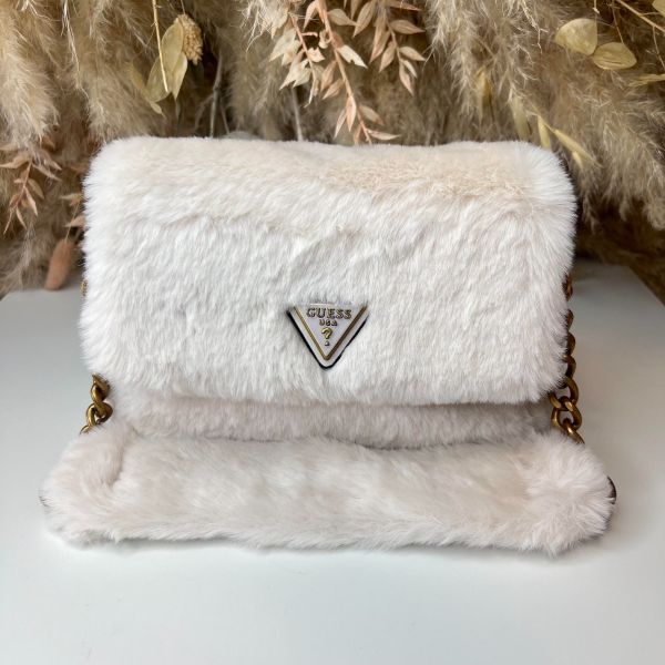 GUESS SAMIA FAKE FUR FLAP BAG WB935520 STONE