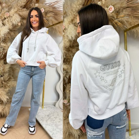 GUESS HOODED KRYSTAL SWEATER W6RQ11KB681 G011 WHITE