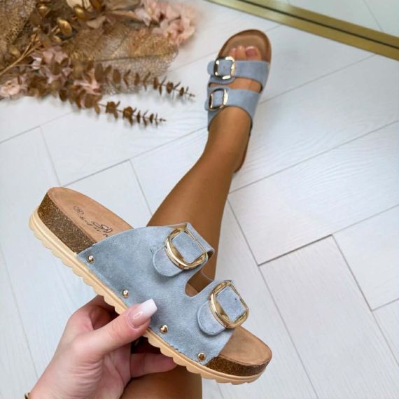 DUBBELE GESP SLIPPER FF-011 BLUE