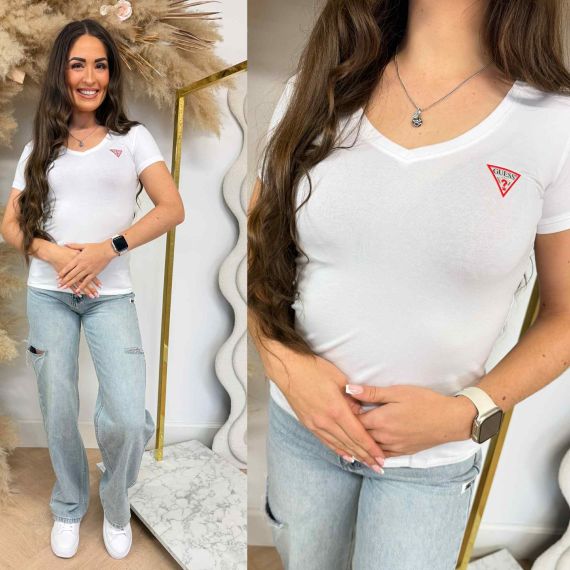 GUESS MINI TRIANGLE *V HALS* TEE W2YI45J1314 G011 WHITE