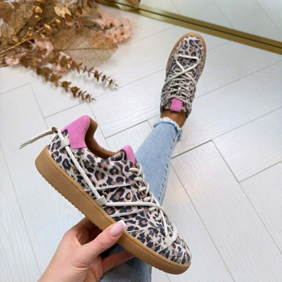 DWRS POONA STUDS LEOPARD SNEAKER B11928-02 SAND/PINK