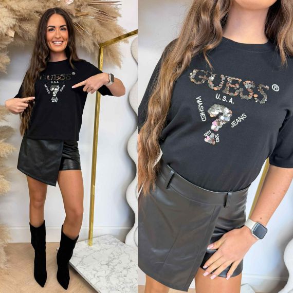 GUESS AURELIE BOXY TEE V4YI06I3Z14 FJ8N BLACK