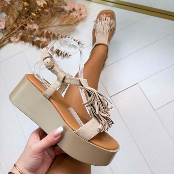 FRINGE PLATEAU SANDAAL MO3616 BEIGE