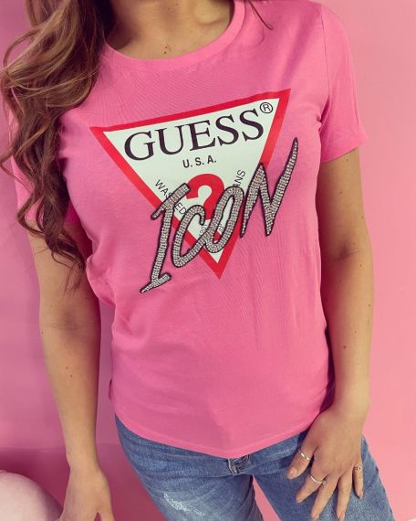GUESS T-SHIRT SPARKLING ICON PINK W1YI0Y I3Z00 G65C