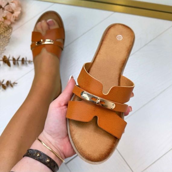 GOLDEN DETAIL SLIPPER 821 BROWN